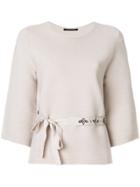 Luisa Cerano Belted Rib Knit Sweater - Nude & Neutrals
