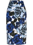 Prada Floral Print Pencil Skirt - Blue