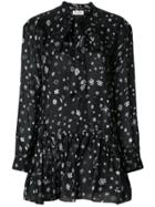 Saint Laurent Printed Tie Neck Mini Dress - Black