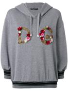 Dolce & Gabbana Floral Embroidery Logo Hoodie - Grey
