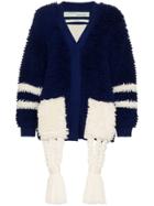 Off-white V-neck Tasselled Cardigan - Blue