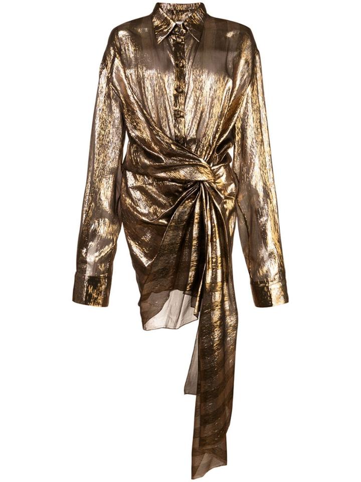 Oscar De La Renta Ruched Shirt Dress - Gold
