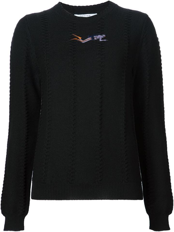 Carven Embroidered Sweater, Women's, Size: Small, Black, Cotton/polyamide