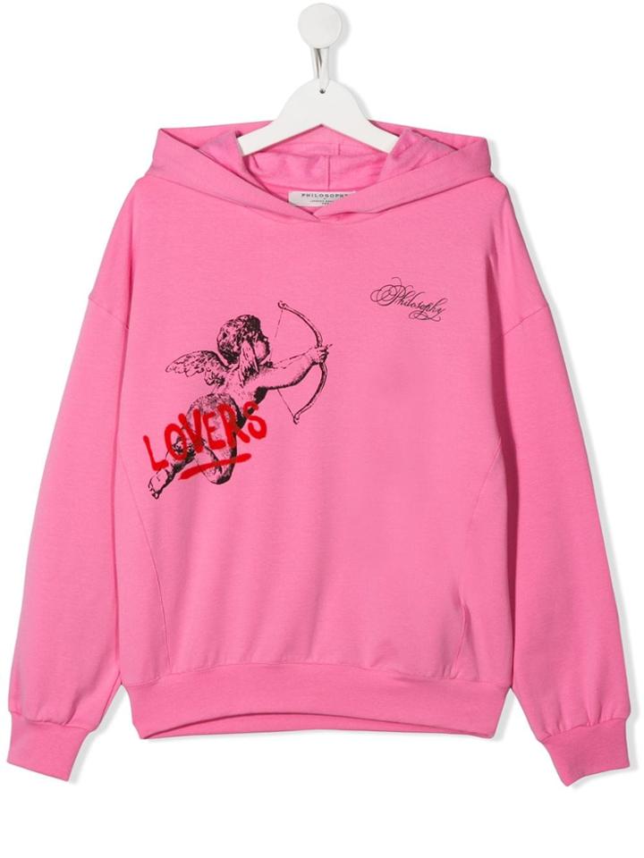 Philosophy Di Lorenzo Serafini Kids Teen Lovers Print Hoodie - Pink