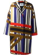 Msgm Striped Coat, Women's, Size: 42, Black, Viscose/cotton/polyester