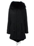 As65 Hooded Mid Coat, Women's, Size: Small, Black, Cotton/polyamide/leather/rabbit Fur