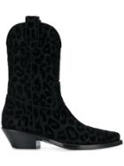 Dolce & Gabbana Leopard Print Cowboy Boots - Black