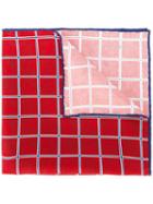 Kiton Grid Check Pocket Square, Red, Silk
