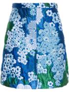 Carven Floral Jacquard Skirt, Women's, Size: 40, Blue, Triacetate/viscose