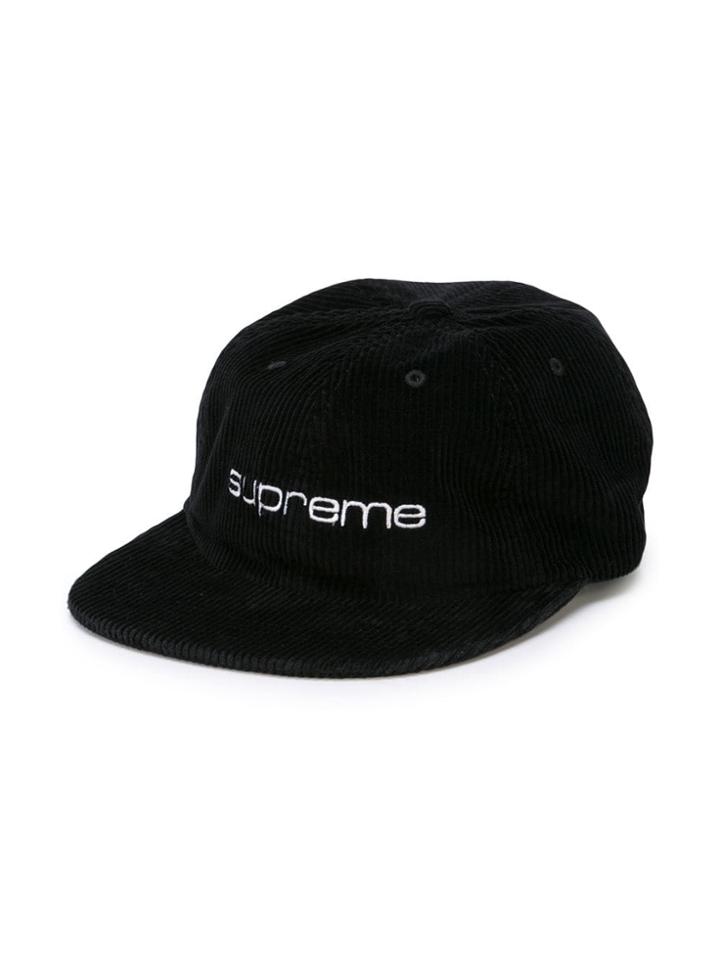 Supreme Embroidered Logo Corduroy Cap - Black