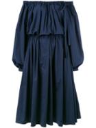 Rochas Gathered Midi Dress, Women's, Size: 42, Blue, Cotton/spandex/elastane