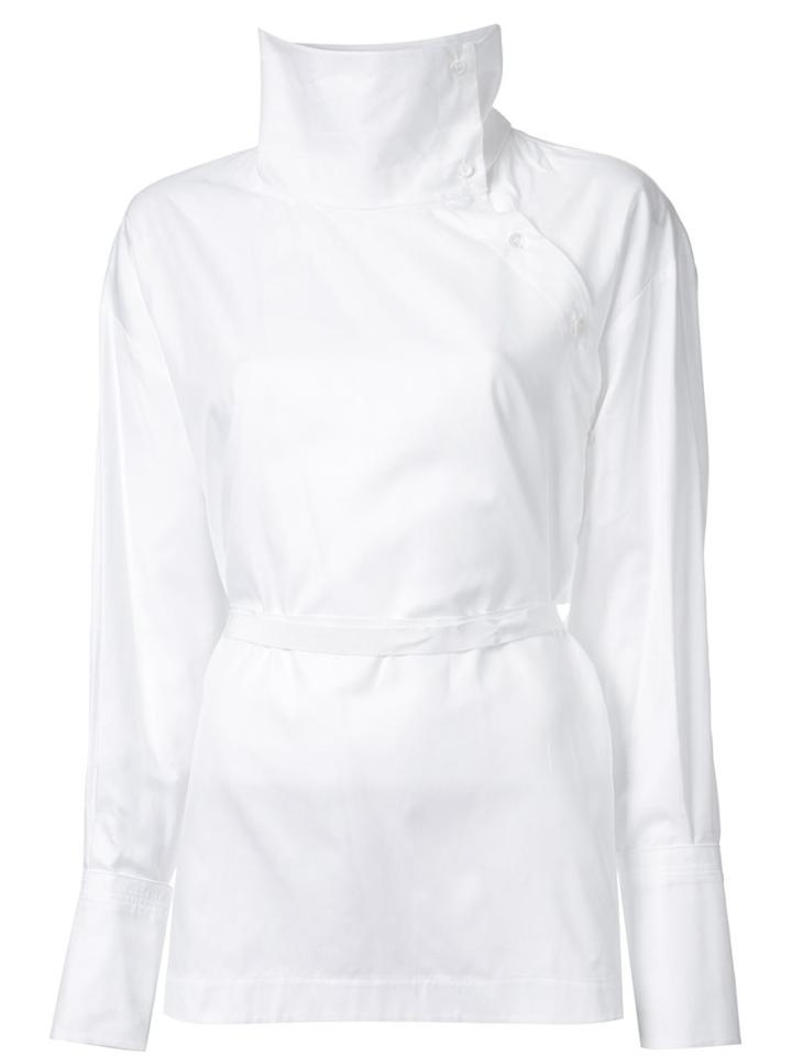 Stella Mccartney Dogtooth High Collar Shirt, Women's, Size: 48, White, Cotton