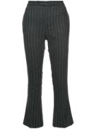 R13 Chalk Stripe Kick Flare Trousers - Black