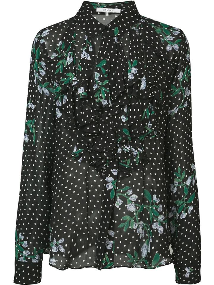 Ganni Floral Ruffled Blouse - Black