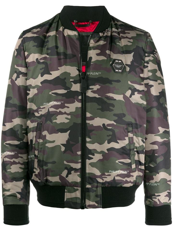 Philipp Plein Space Camouflage Print Bomber Jacket - Green