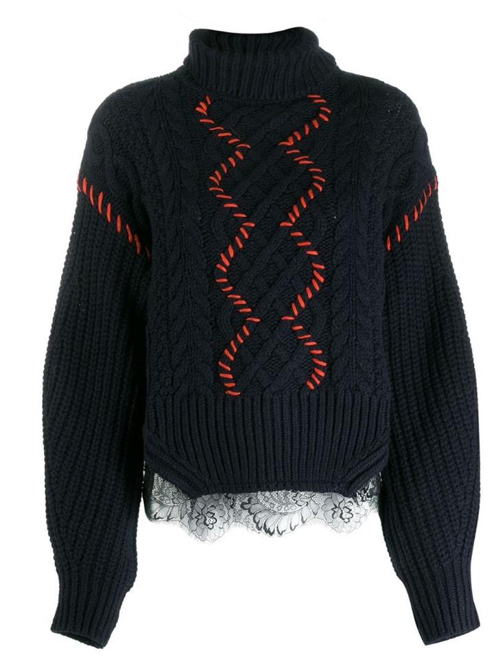 Self-portrait Contrast Stitch Sweater - Blue