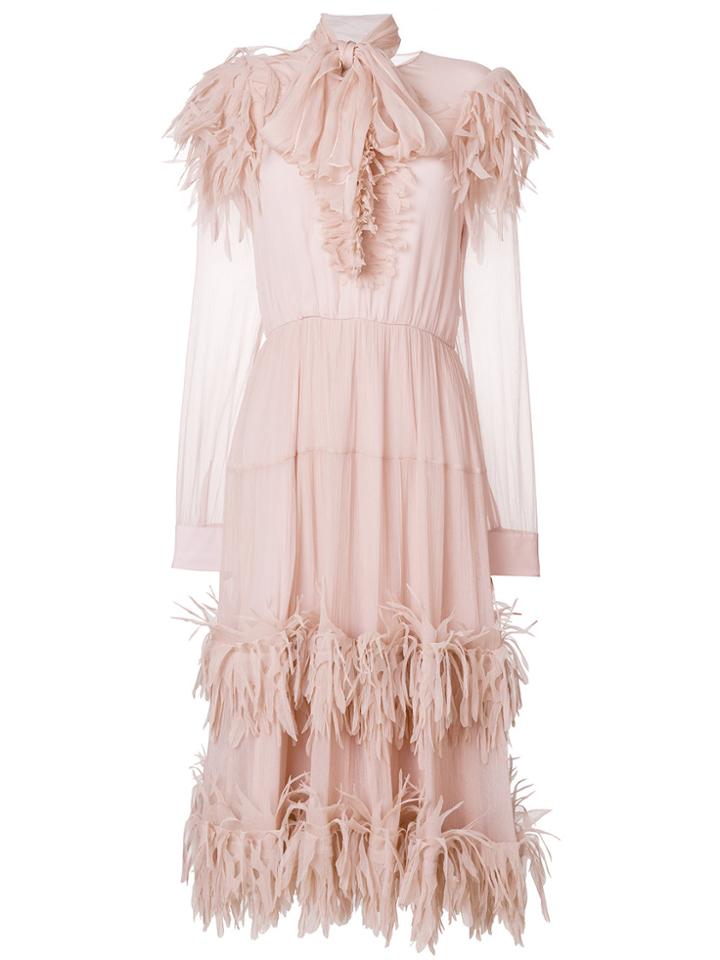 Blumarine Scarf Neck Feather Dress - Pink & Purple