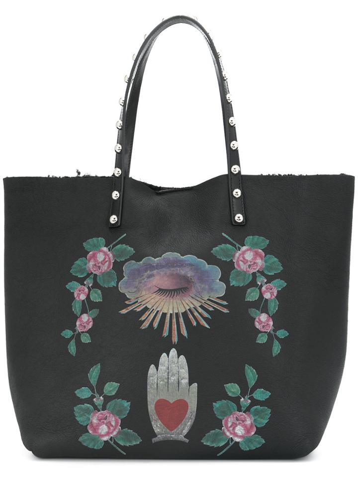 Red Valentino Shearling-lined Printed Tote - Black