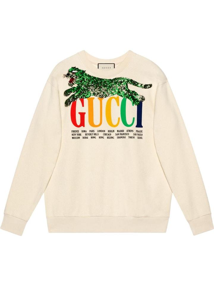 Gucci Gucci Cities Sweatshirt With Sequin Panther - White