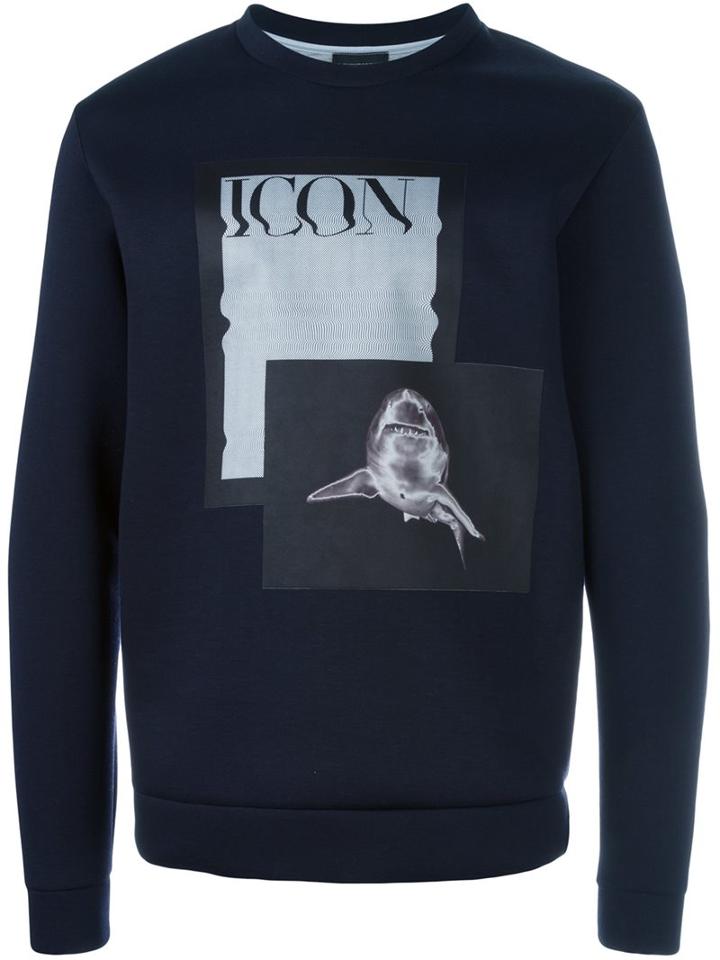 Emporio Armani Photo Print Sweatshirt, Men's, Size: Xl, Blue, Viscose/polyester