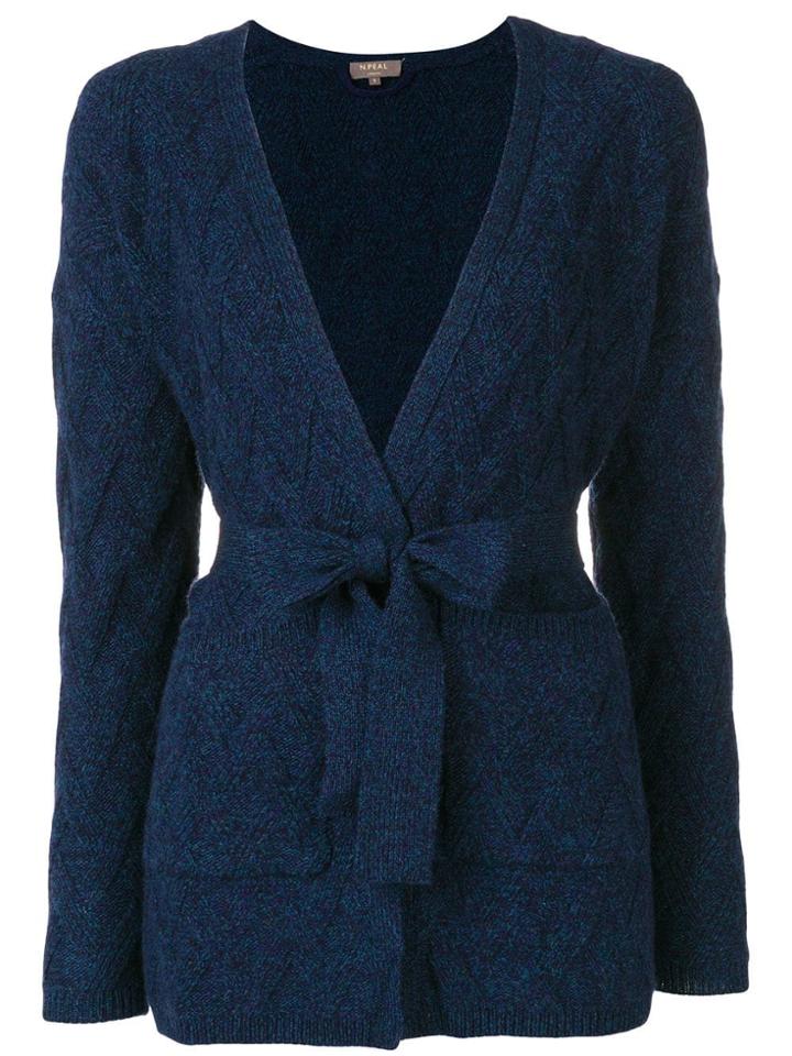 N.peal Basketweave Belted Cardigan - Blue