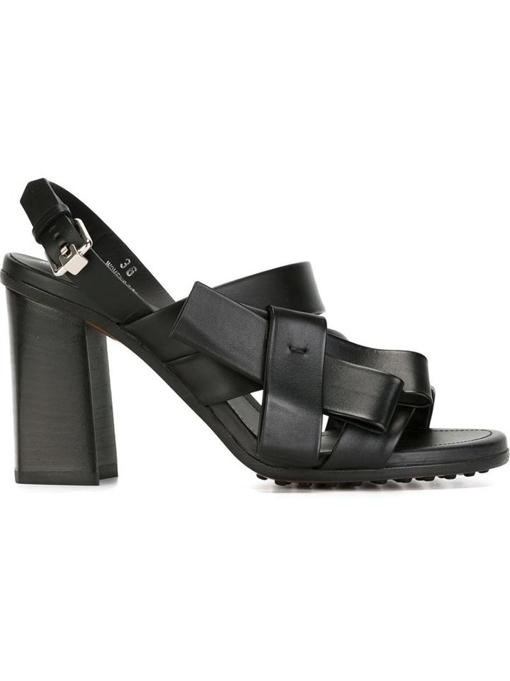 Tod S Bow Detail Sandals, Women's, Size: 35, Black, Leather/rubber
