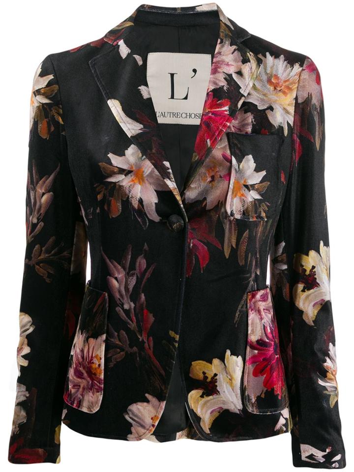 L'autre Chose Floral Print Blazer - Black
