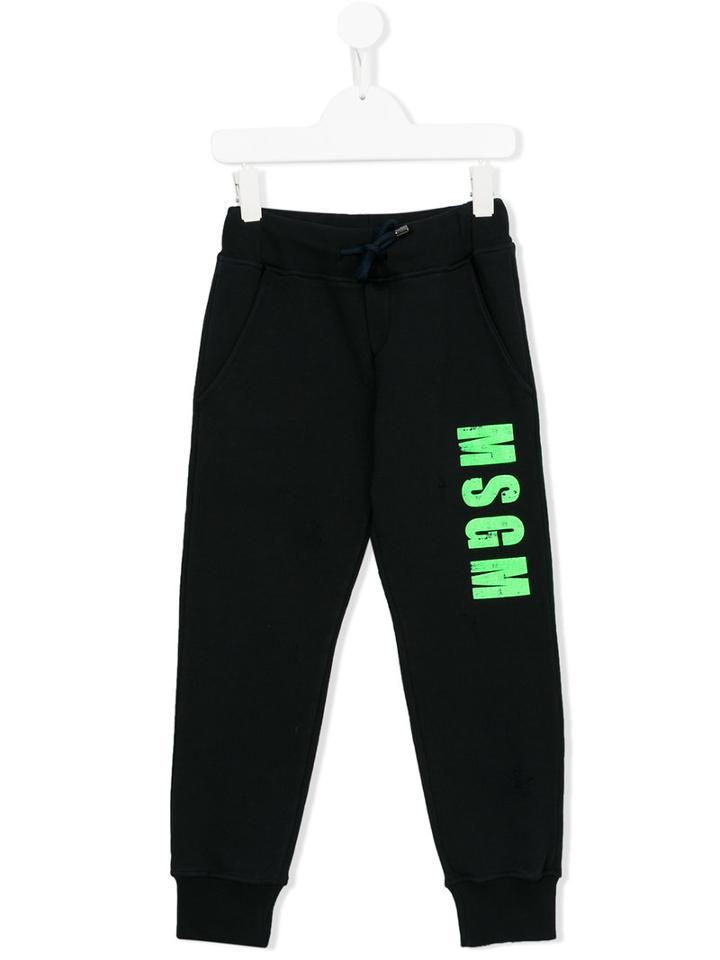 Msgm Kids Logo Print Track Pants, Boy's, Size: 6 Yrs, Black