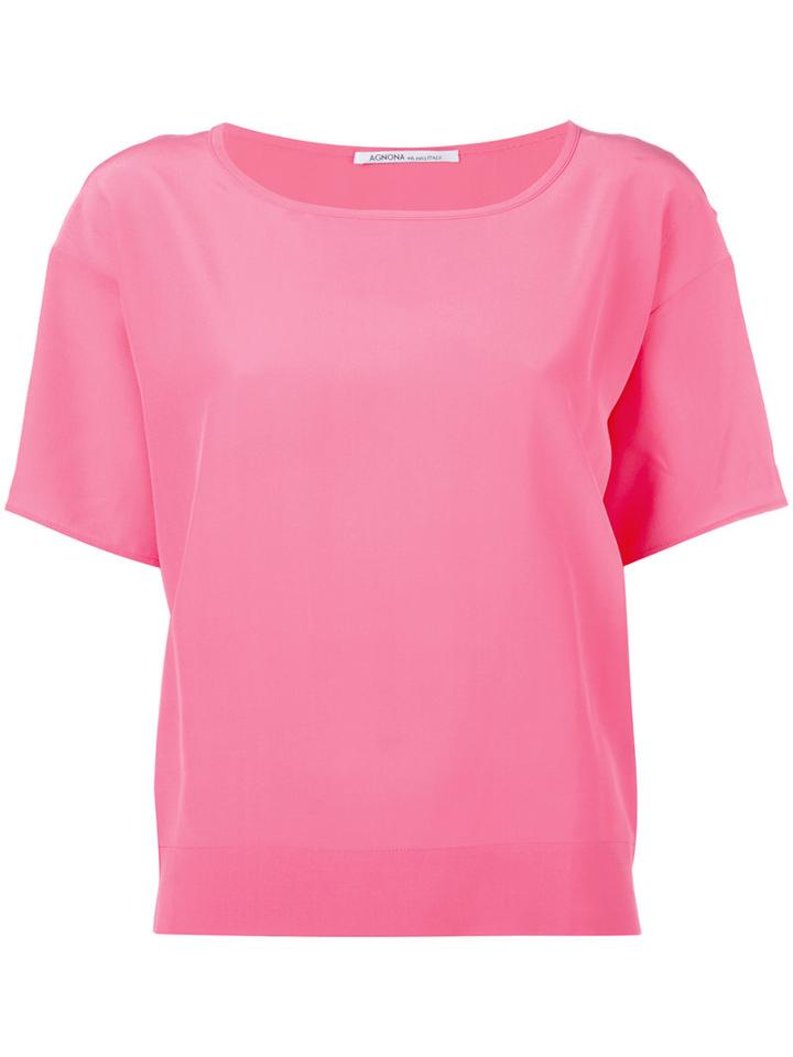 Agnona - Plain T-shirt - Women - Silk/cotton/cashmere - 42, Women's, Pink/purple, Silk/cotton/cashmere