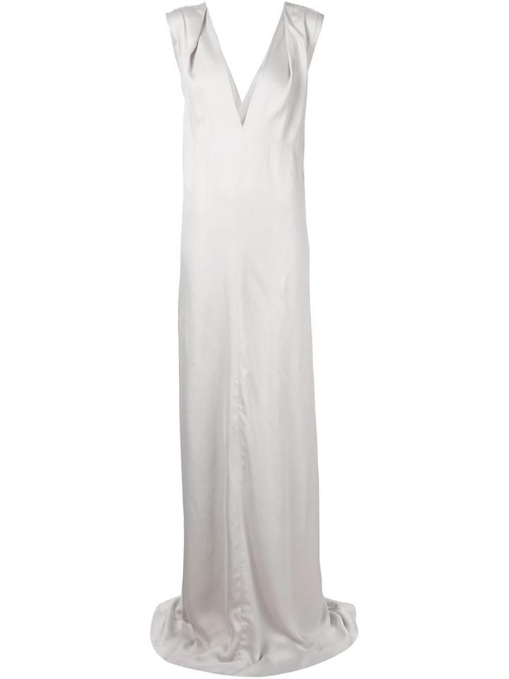 Ann Demeulemeester Plunge Neck Evening Dress, Women's, Size: 42, Grey, Silk/cupro
