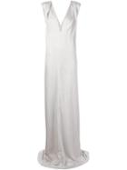 Ann Demeulemeester Plunge Neck Evening Dress, Women's, Size: 42, Grey, Silk/cupro