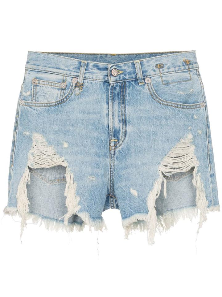 R13 Tilly Shredded Slouch Denim Shorts - Blue