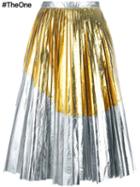 No21 Metallic Pleated Skirt, Women's, Size: 40, Grey, Cotton/polyurethane