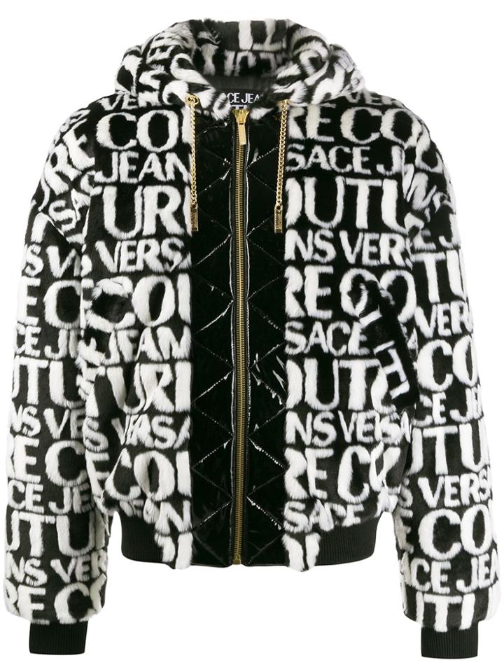 Versace Jeans Couture Monogram Faux Fur Bomber Jacket - Black