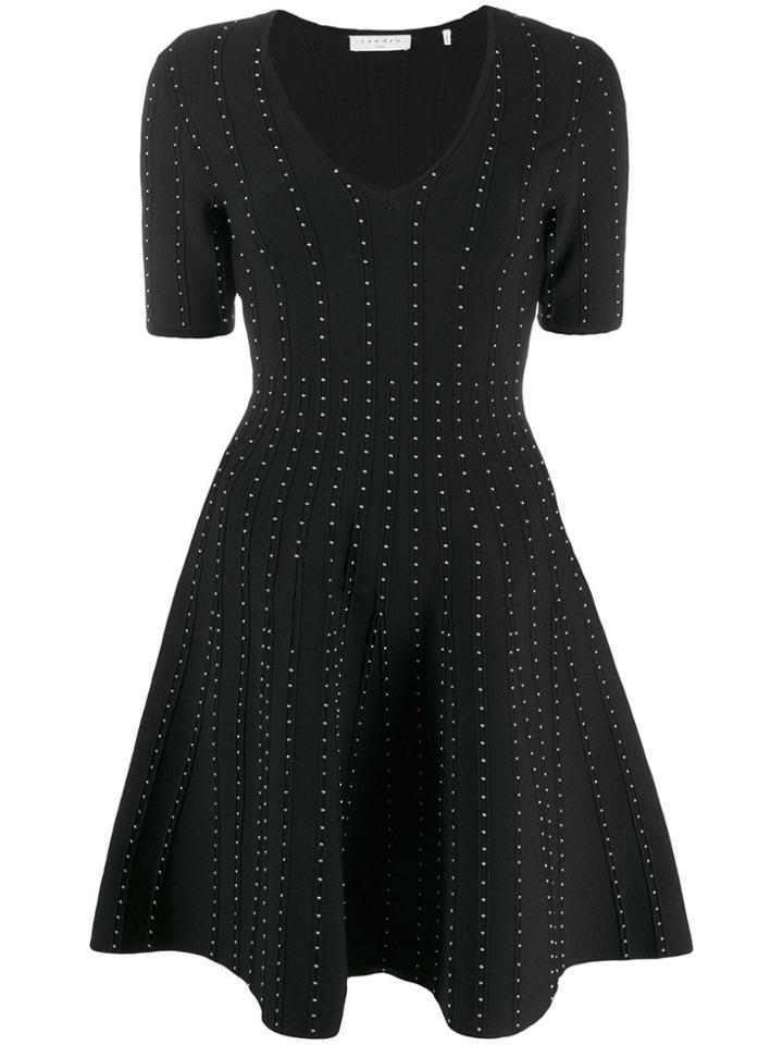 Sandro Paris Studded V-neck Dress - Black