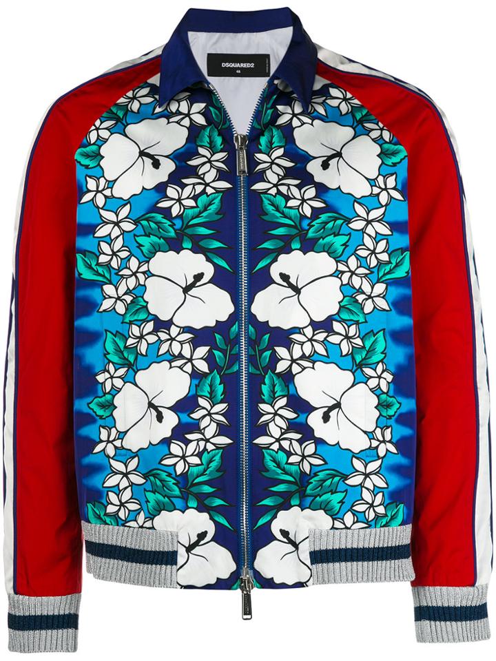 Dsquared2 Hawaiian Print Bomber Jacket - Blue