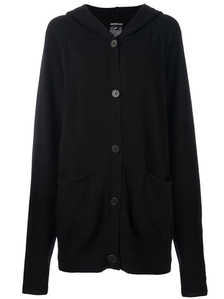 Ann Demeulemeester Button Down Hooded Cardi-coat, Women's, Size: 40, Black, Cashmere/wool