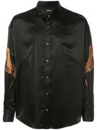 Christian Dada Feather Embroidery Satin Shirt - Black