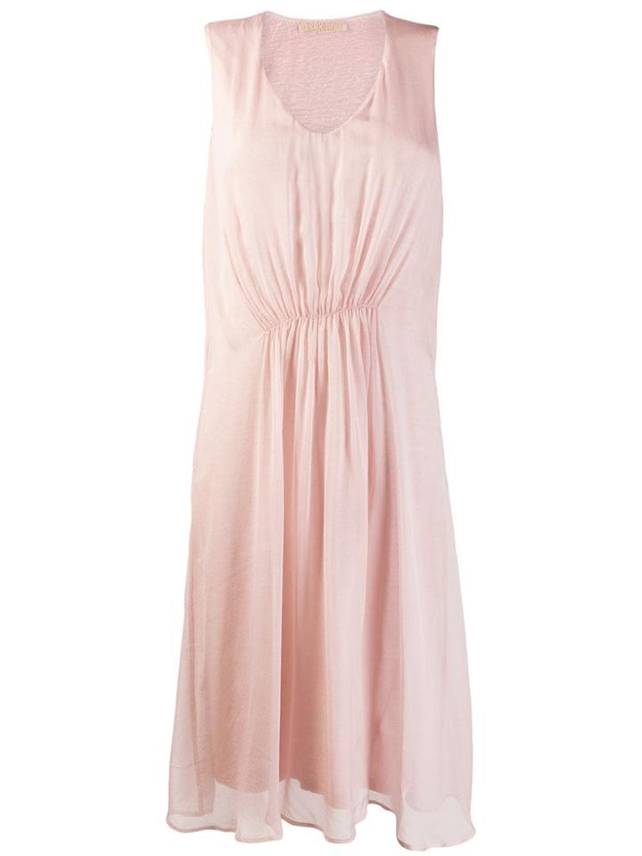 120% Lino Ruched Sleeveless Midi Dress - Pink