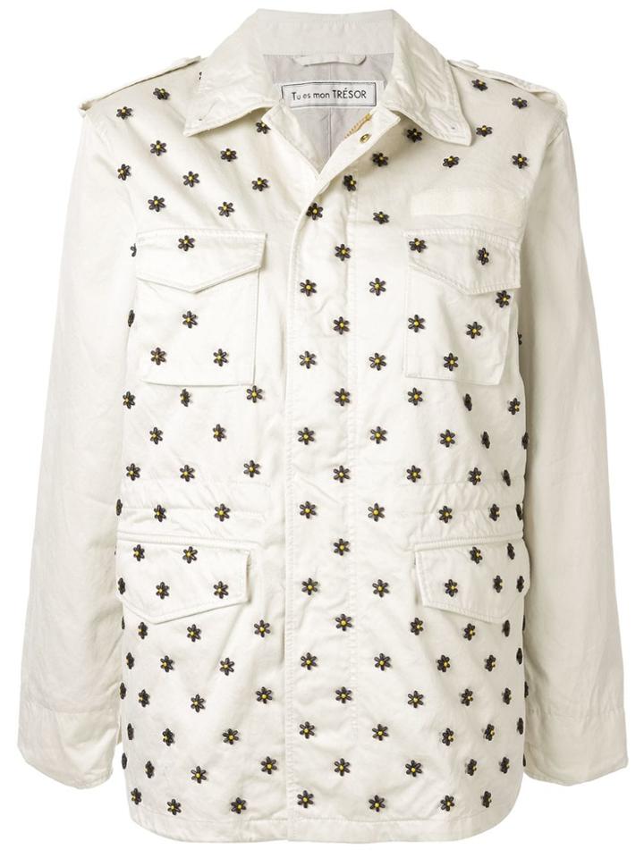 Tu Es Mon Trésor Flower-beaded Jacket - White