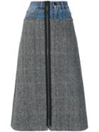 Maison Margiela Denim And Herringbone A-line Skirt - Grey