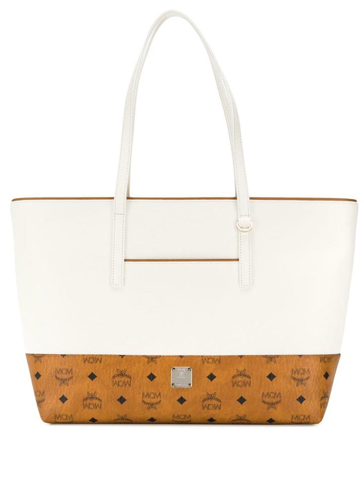 Mcm Logo Print Tote Bag - White