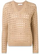Victoria Beckham Cut-out V-neck Jumper - Neutrals