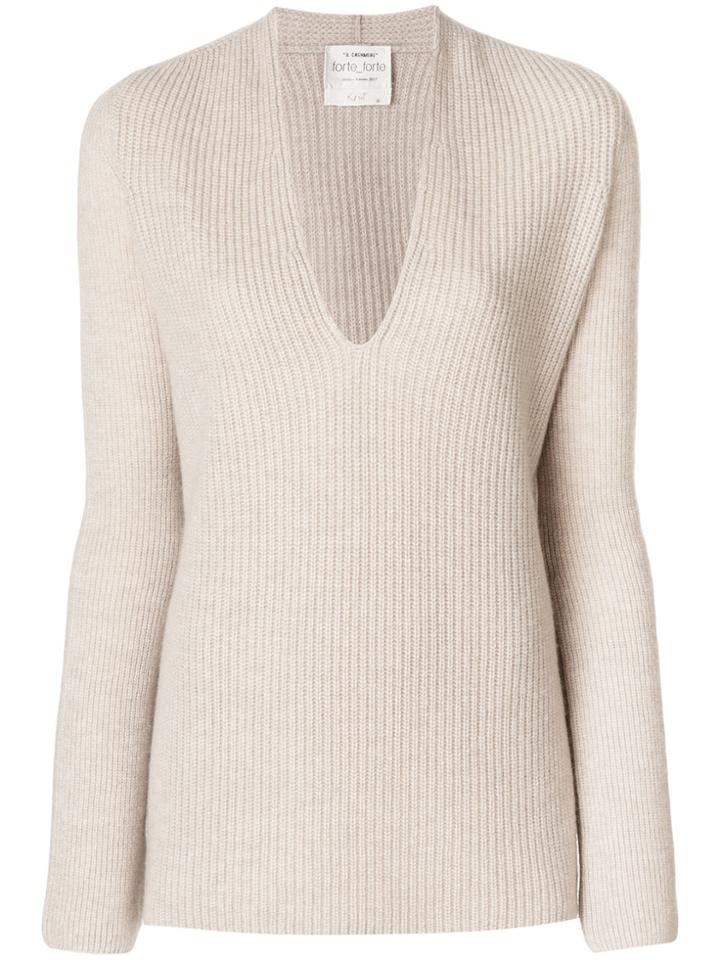 Forte Forte V-neck Ribbed Sweater - Nude & Neutrals