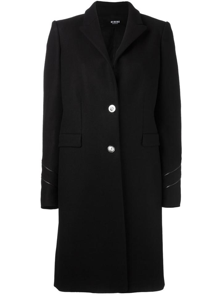 Versus Sleeve Detailing Mid Coat, Women's, Size: 46, Black, Leather/polyamide/spandex/elastane/wool