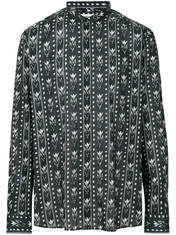 Saint Laurent Band Collar Ikat Print Shirt - Black