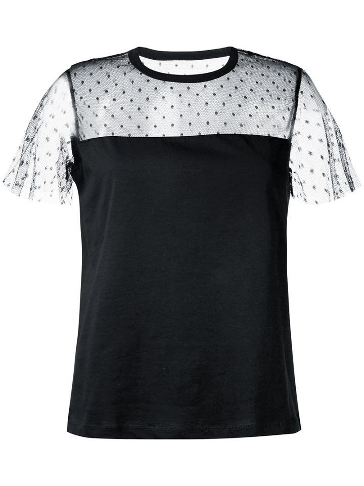 Red Valentino - Sheer Polka Dot T-shirt - Women - Cotton/polyamide - Xs, Black, Cotton/polyamide