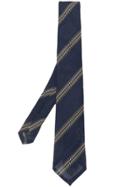 Tagliatore Striped Embroidered Tie - Blue