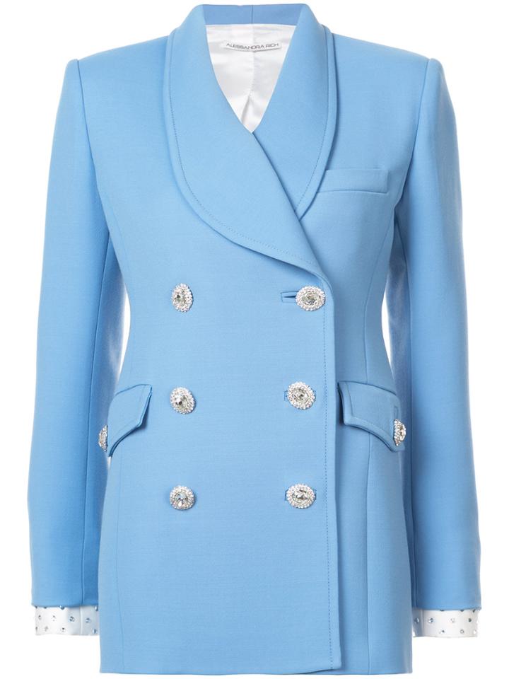 Alessandra Rich Double Breasted Crystal Embellished Jacket - Blue
