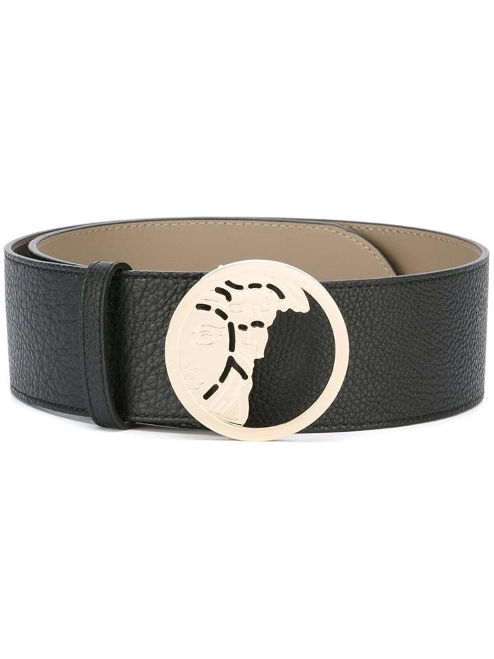 Versace Collection Half Medusa Buckle Belt, Women's, Size: 90, Black, Calf Leather